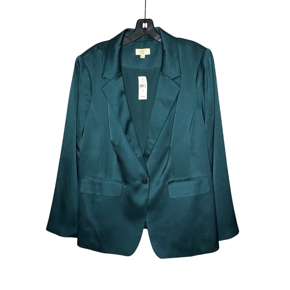 LOFT Plus Forest Green Satin Matte Holiday Party Preppy Lined Blazer Size 16 New